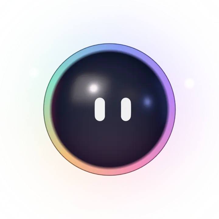 SIY, a small glowing glass character, on a dark stage